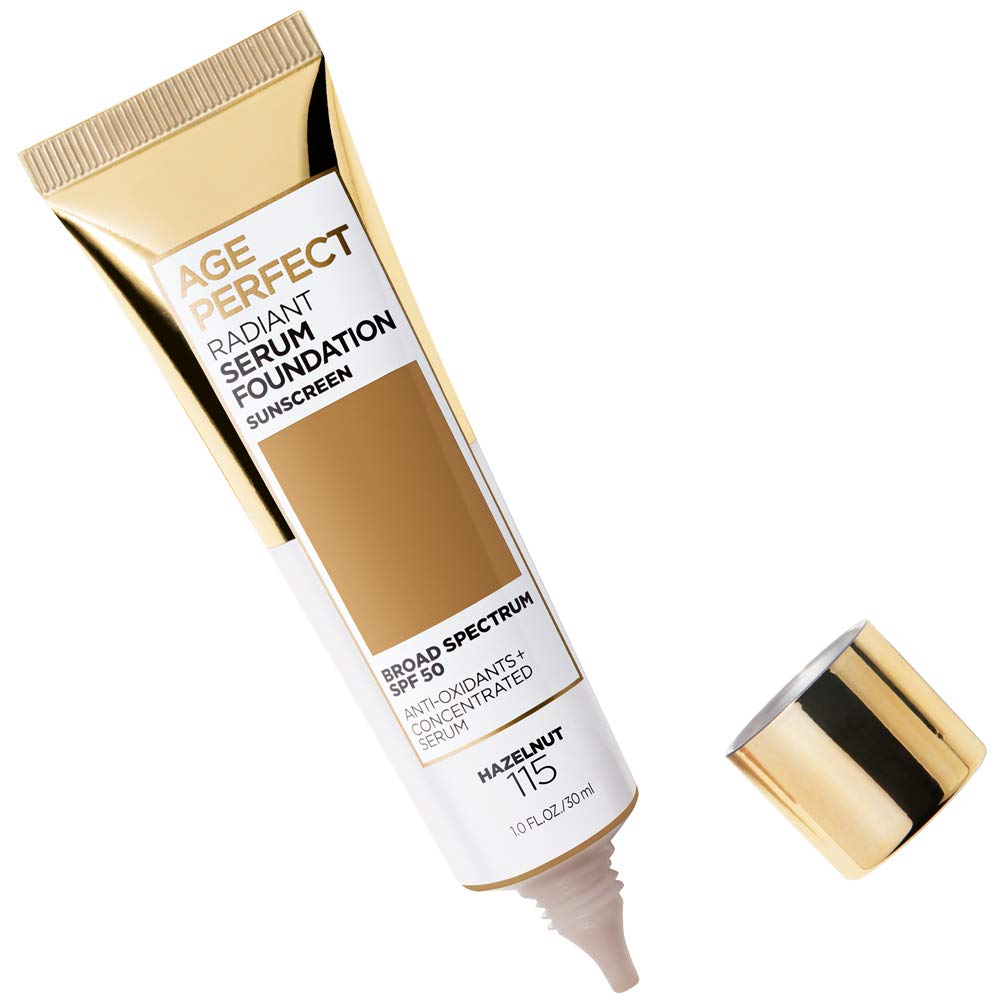 L'Oreal Paris Age Perfect Radiant Serum Foundation with SPF 50, Hazelnut, 1 Ounce