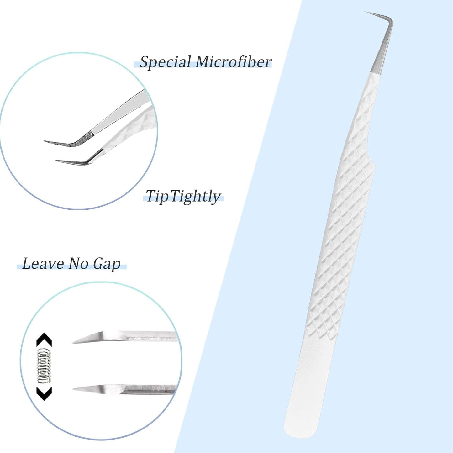 Lash Tweezers For Eyelash Extensions Fiber Tip Lash Tweezers For Women Precision Tweezers Professional Craft Tweezers, Fiber Tip Japanese Steel (White-90 Degree)