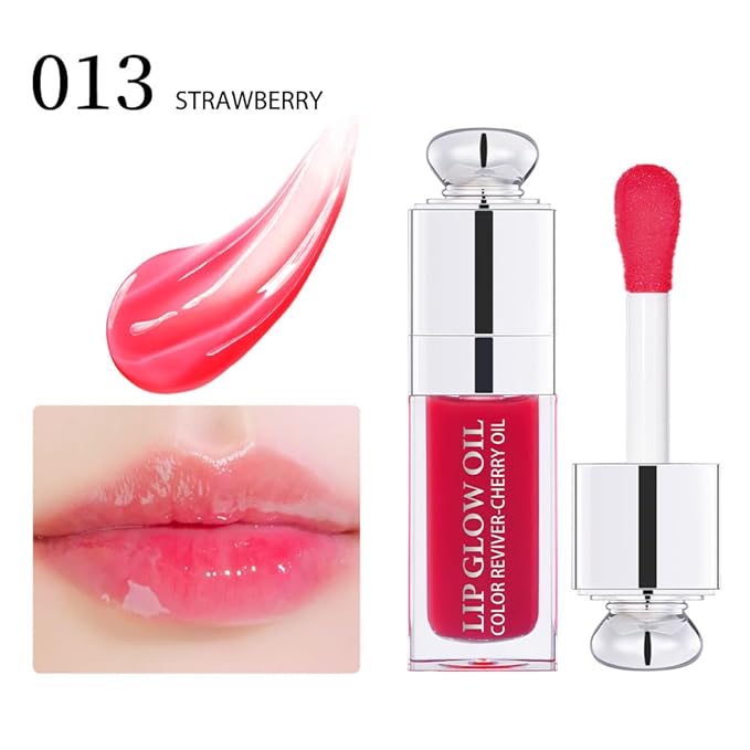 Moisturizing Lip Oil,No-Sticky Gloss Balm Care,Fruit Flavoured Oil for Dry Lip's Hydrating and Nourishing (013#Strawberry) 0.2 OZ
