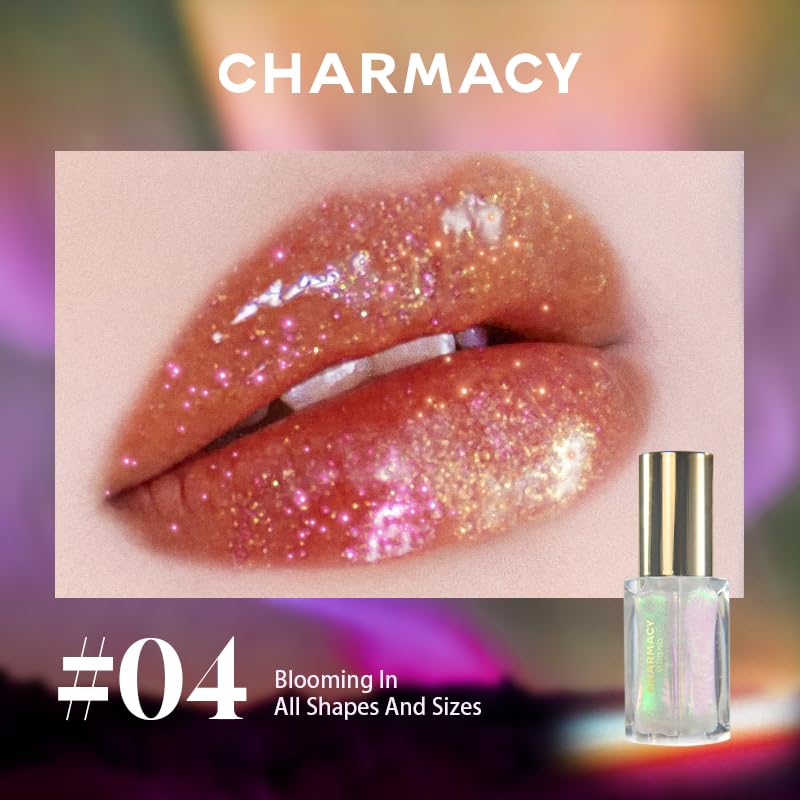 CHARMACY Aurora Chameleon Moisturizing Lip Gloss, MultiColor Shifting Shimmer Lip Gloss, Hydrating Non-Sticky Formula Glitter Lip Glaze, Easy to Apply, Long-Lasting, High-Shine Sheer Finish #04