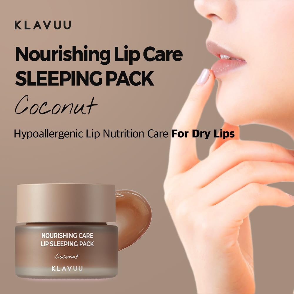 Klavuu Lip Mask Sleeping Pack (0.7oz) – Overnight Deep Hydrating Korean Lip Balm Treatment for Very Dry, Chapped Lips | Lip Lightening & Plumping with Instant Hydration | Gentle Exfoliating (Coconut)