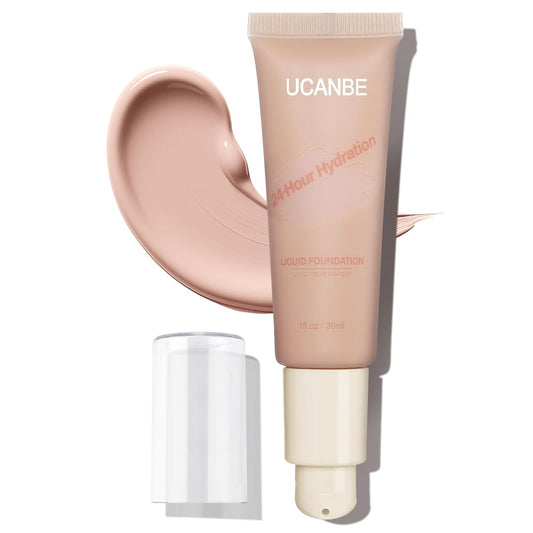 UCANBE Matte Liquid Foundation Makeup, Medium to Full Coverage Waterproof Longwear Serum Cream Foundation for Combination & Oily Mature Skin, Lightweight Hydrating Nourishing, Natural Ivory, 1 fl. oz.