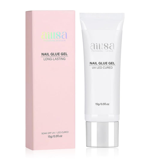 AILLSA Solid Gel Nail Glue for Nail Tips Super Strong Gel Glues Professional Fake Acrylic Soft Nails Glue U V Lamp Curing Needed - Long Lasting 15g / 0.5fl.oz
