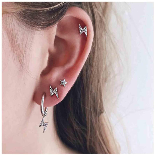Punk Rhinestone Thunder Earrings Cz Lighting Bolt Dangle Earrings Boho Star Earrings Silver Multiple Piercing Earrings Jewelry for Women and Girls