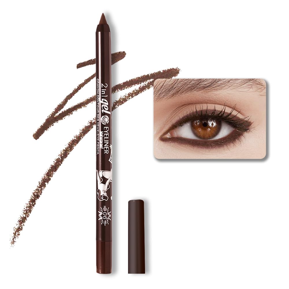 evpct 1Pcs Dark Brown Color Gel Glitter Eyeliner Pencils Set for Women Waterline Waterproof Smudge Proof lapiz de ojos delineador de ojos contra el agua Eye Liner Makeup,06# Dark Brown