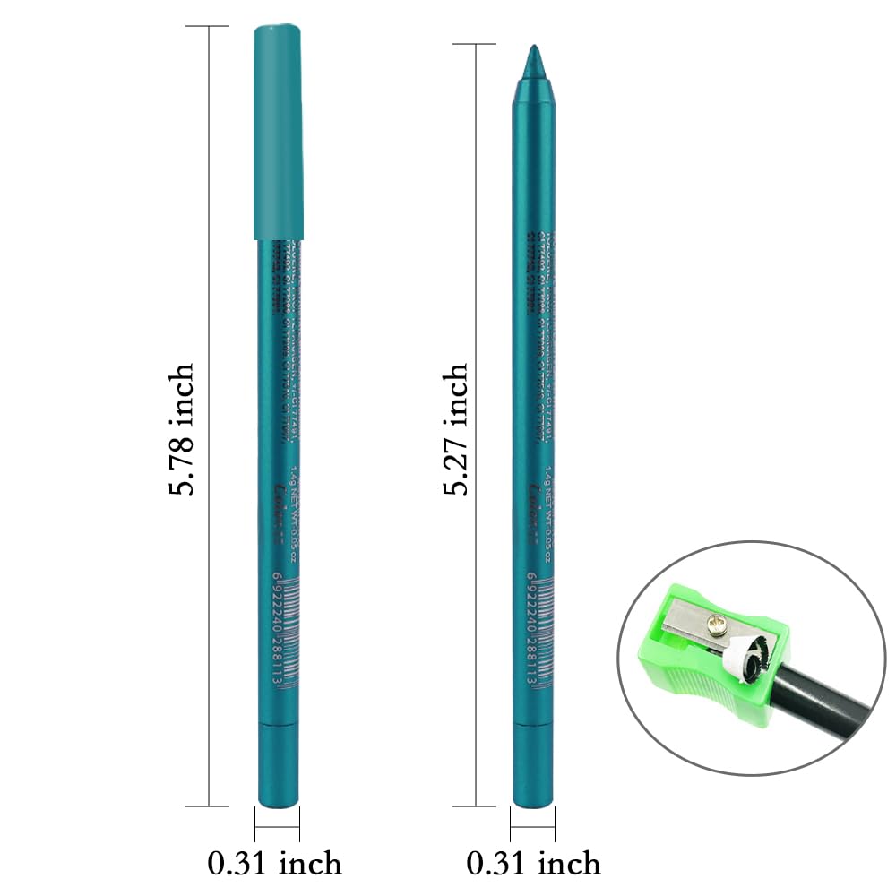Kaely Gel Eyeliner Pencil for Women, Blue Green Eye Liner Waterproof Smudge Proof with Sharpener, Waterline Eye Makeup Liners, delineador de ojos contra el agua, Vegan & Cruelty-Free, 15