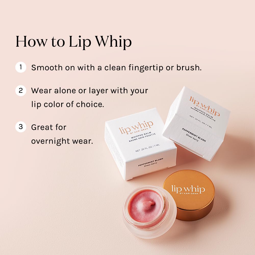 Kari Gran Lip Whip | Moisturizing Lip Balm with Organic Oils | Glossy Sheen + Peppermint | Rich Buttery Texture, Hydrates & Protects | Non-GMO, Organic Ingredients, Made in USA (Blush Peppermint)