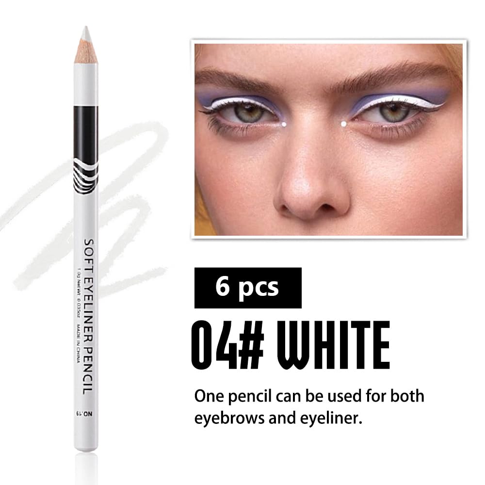 6Pcs Wooden Hard-Core White Eyebrow Pencils, Eyebrow and Eyeliner Pencils, Long Lasting Waterproof and Sweat-Proof, Easy to Color,Beginner Makeup Eyebrow Penci,Create a Natural Brow Makeup