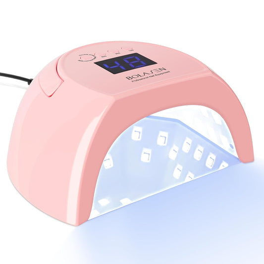 BOLASEN UV Nail Lamp for Gel Nail Polish, 80W UV Light for Nails, Professional Led Nail Dryer with Metal Base, 42 LED Beads, 4 Timers, Auto Sensor - Ideal Gift for Women Girls, i2 Plus (Plug-in Pink)