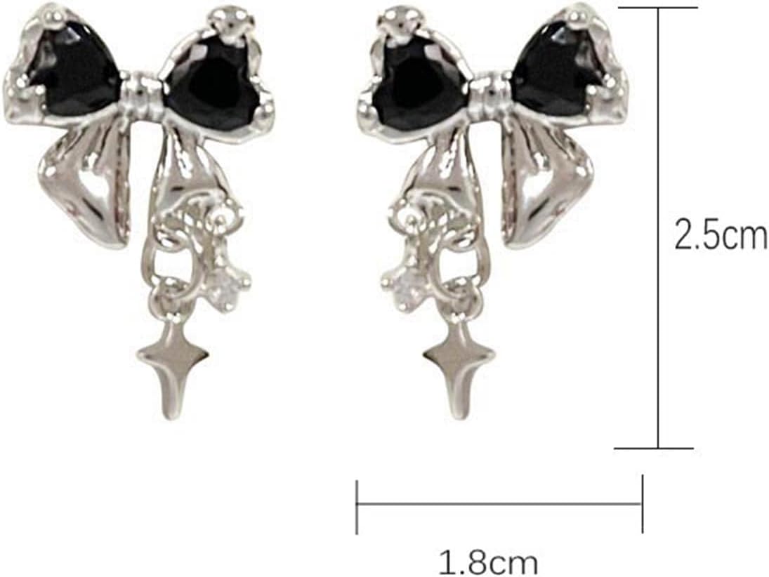 Vintage Crystal Bow Earrings Black Onyx Stud Earrings Silver Tiny Cross Drop Earrings Sparkly Cz Rhinestone Bow Earrings Jewelry for Women