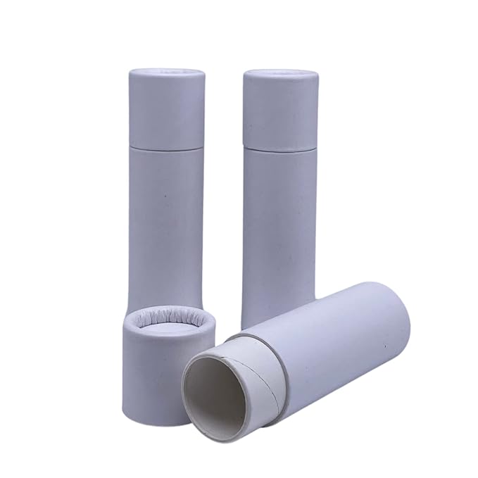 GreenWay 0.3oz / 8.5g Kraft Paperboard Lip Balm Tubes with Lids - 25 Pack Lip Gloss Tubes Refillable DIY Cosmetic Containers - Lip Balm Containers Chapstick Tubes Empty Holder Tubes - White