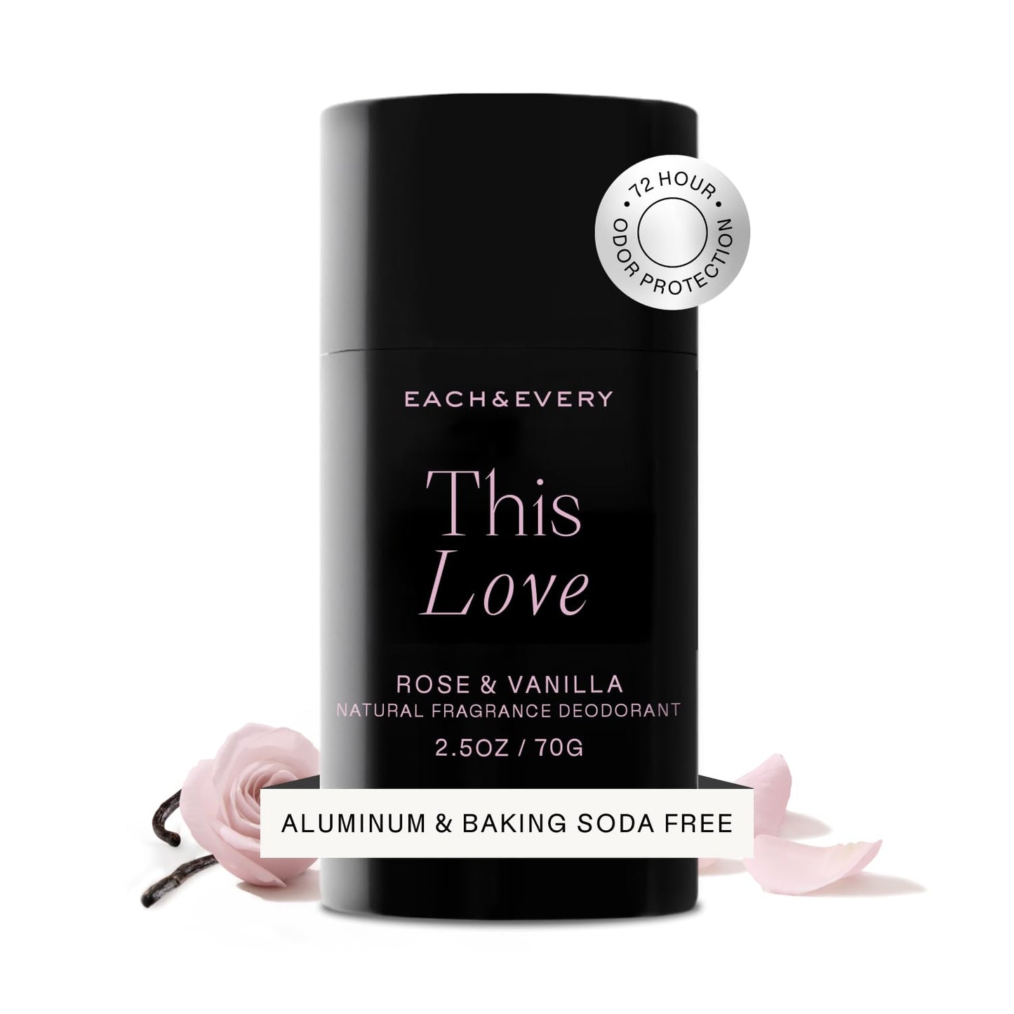 Each & Every Aluminum Free Deodorant for Women & Men - All Natural Deodorant for Sensitive Skin, EWG Verified - Clean, Baking Soda-Free, Plant-Based Fragrance, Rose & Vanilla, 2.5oz