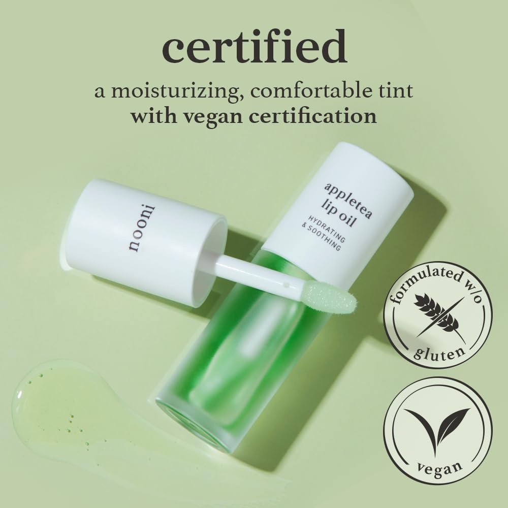 NOONI Korean Lip Oil - Appletea | Long-Lasting, Moisturizing, Plumping, Revitalizing for Dry Lips, Waterproof, No Peel Off, Hydrating, Nourishing Crystal Clear, 0.12 FL Oz