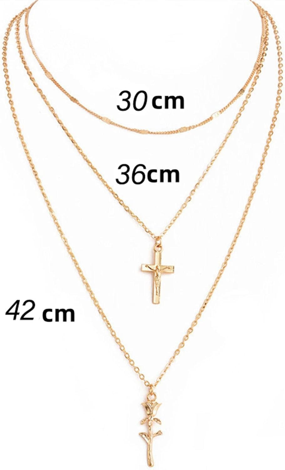 Boho Layered Necklace Choker Vintage Gold Rose Cross Pendant Necklaces Statement Multi Layer Cross Necklace Rose Flower Pendant Necklace Chain Jewelry for Women