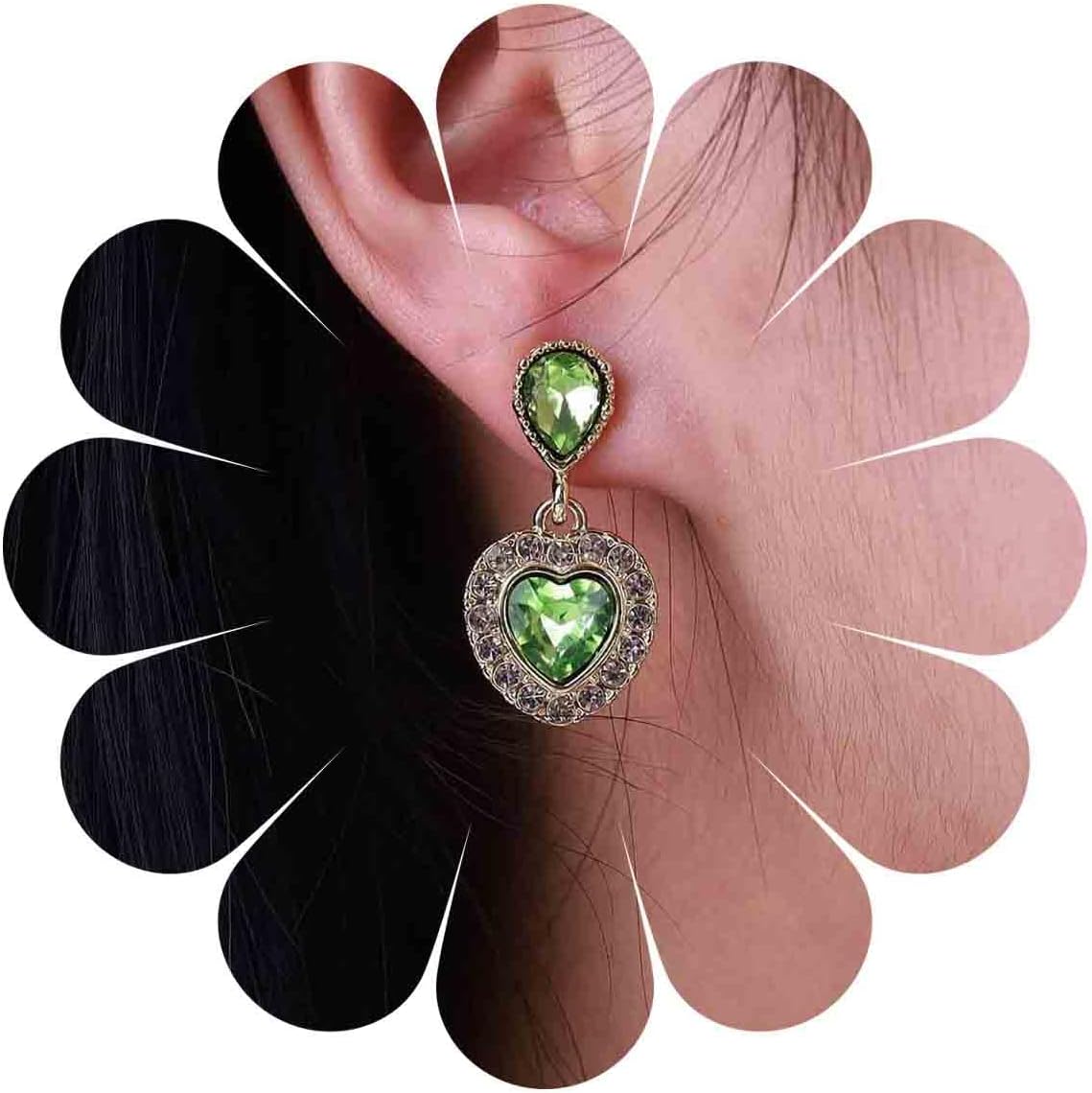 Vintage Emerald Heart Earrings Emerald Cz Teardrop Earrings Rhinestone Heart Drop Earrings Green Gemstone Stud Earrings Jewelry for Women(Green)