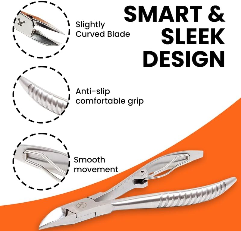 Kohm Ingrown Toenail Clippers | Super Control Cuticle Trimmer & Wide Jaws – Precision Stainless Steel Nail Nippers for Thick & Ingrown Nails | Podiatrist-Recommended Toe Nail Cutter