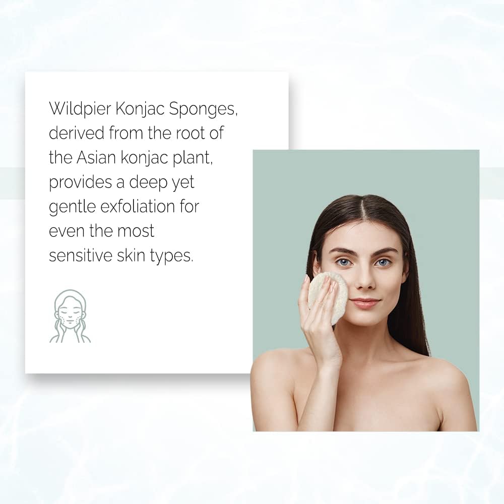 Wildpier Beauty Konjac Sponge, Natural Luxury Facial Exfoliator, Face Scrubber, Makeup Remover, Plant Based Gentle Cleansing for Sensitive Skin, Removes Dead Skin Cells, White