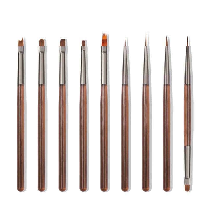 Nail Art Brushes Set, 9pcs Nail Design Painting Brushes, Professional Nail Art Design Brushes, Nail Fine Liner Brushes,Brown