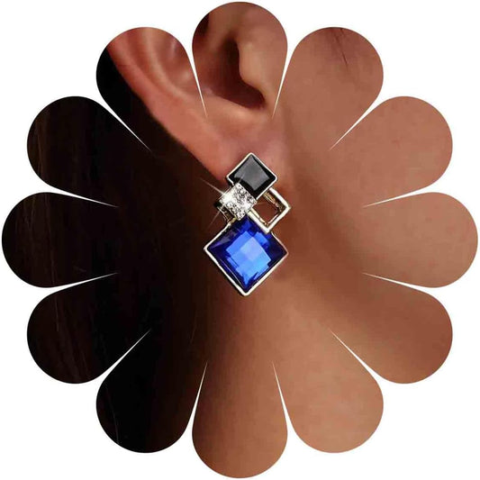 Vintage Crystal Square Drop Earrings Black Square Stud Earrings Gold Hollow Square Dangle Earrings Black Onyx Square Earrings Jewelry for Women