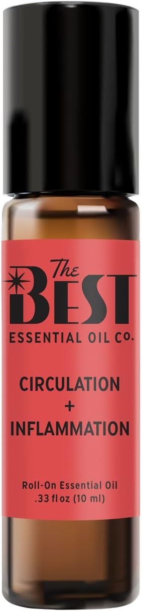 The Best Circulation + Inflammation Essential Oil Roll-On Blend- Premium Grade- Pre-Diluted in Coconut Oil- Ready to Use- 10 ml (.33 fl oz)