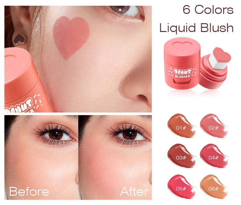 Stamp Liquid Blush Stamp Blush with Heart Shaped Applicator Natural Long Lasting Blush, Light and Airy Makeup for Women (2)