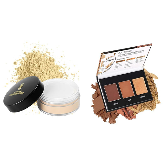 Black Radiance True Complexion Loose Setting Powder Banana 0.64 Ounce and Contour Palette Medium to Dark 0.38 Ounce
