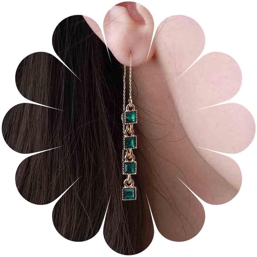 Vintage Emerald Crystal Threader Earrings Green Gem Drop Earrings Emerald Cz Square Earrings Gold Long Emerald Chain Earrings Jewelry for Women