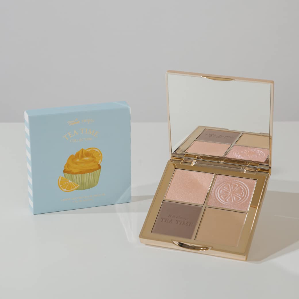 FreshO2 x Pony | Lemon tart multi-use Palette | 2 shades of highlight and 2 shades of contour｜ Delicate pearl like shimmer, super smooth | Made In Taiwan | Vegan Cruelty Free