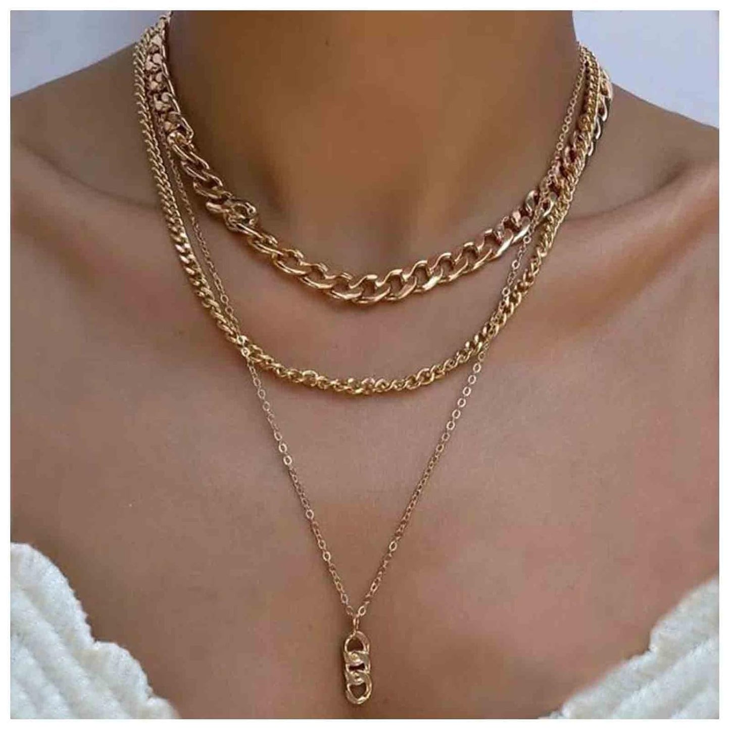 Punk Layered Necklace Choker Gold Cable Chain Necklace Vintage Chain Drop Necklace Multi Layer Necklace Set Jewelry for Women and Girls Gifts