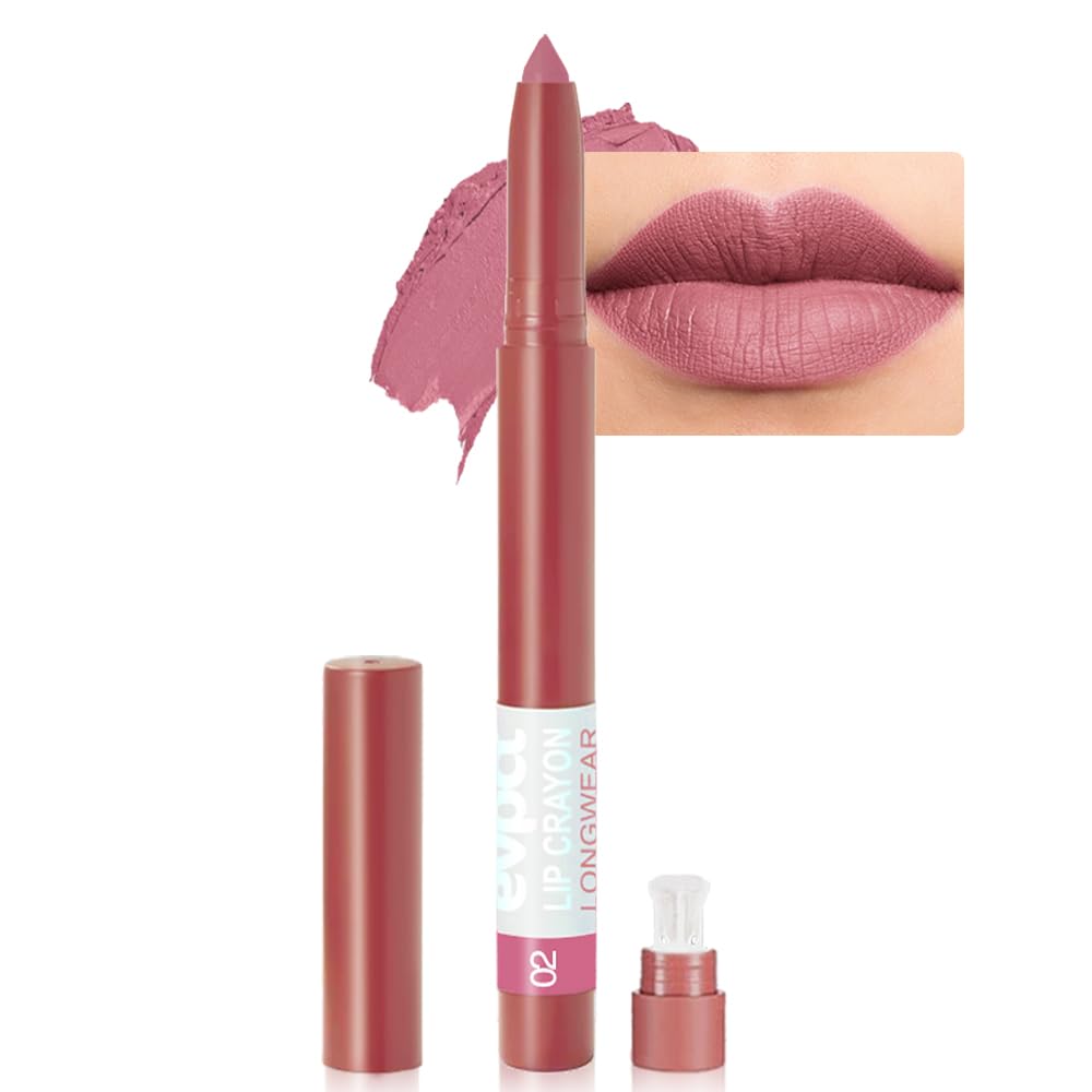 BINGBRUSH Matte Lip Crayons Matte Longwear Lipstick Pack Set,Moisture Smooth Lipliner With Built-in Sharpener Ultimate Lip Crayon for Makeup- Waterproof Velvet Lipgloss Lip Stain (02#Mauve Nude Pink)