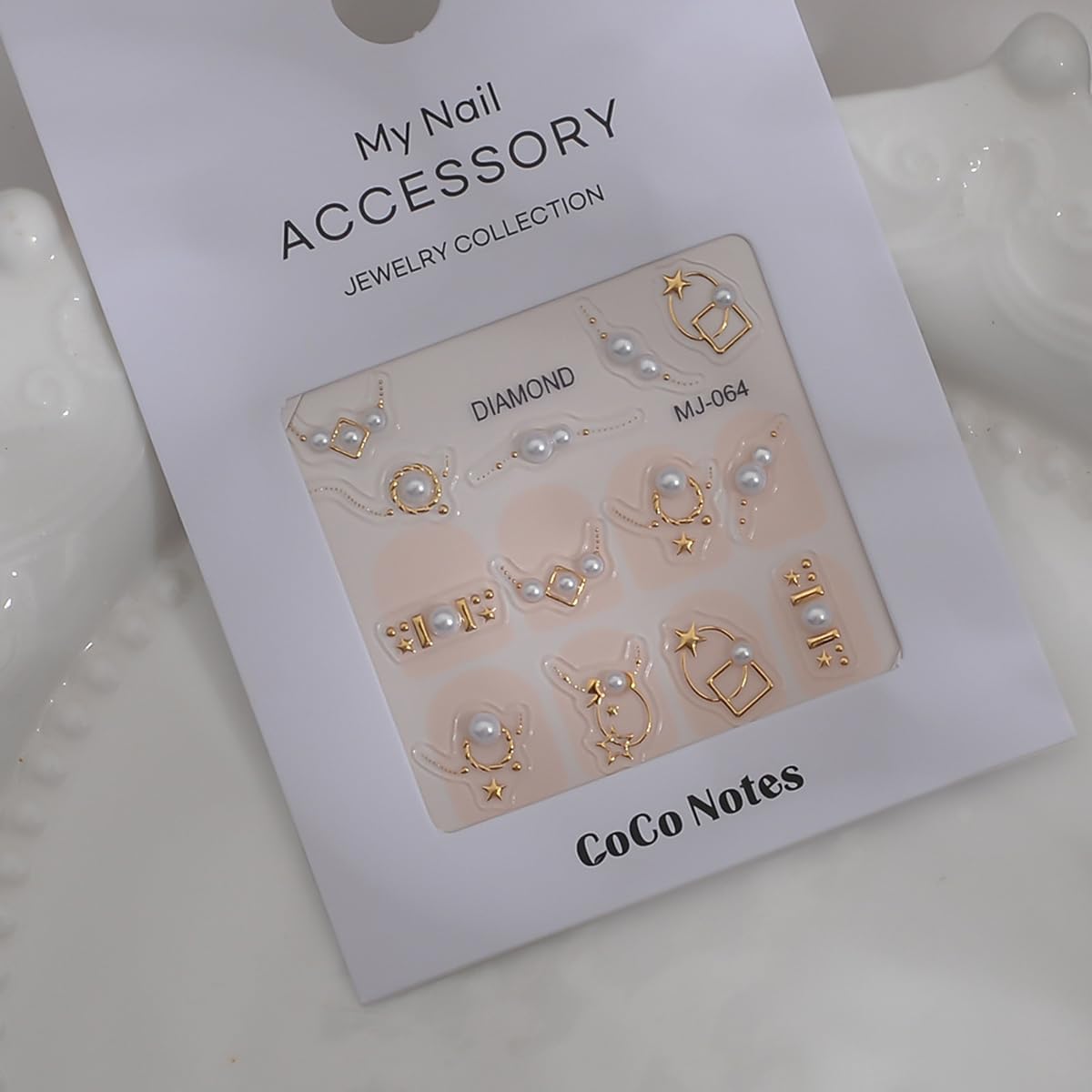 Pearl Nail Stickers with Gold Accent Luxury Star Line Nail Decals 3D Self Adhesive Stickers for Nails Designs Nail Art Supplies & Decorations for Women Girls 1 Sheet