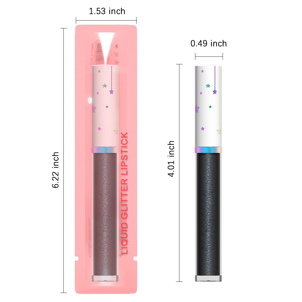 evpct 1Pcs Black Metallic Shimmer Glitter Lip Gloss Liquid Lipstick Long Lasting Waterproof 24, Glitter Pearlescent Metallic Sparkly Liquid Lipsticks Lip Stains Makeup Set for Women 06