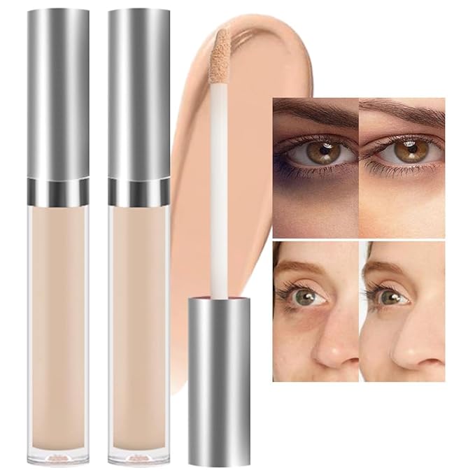Kaely 2Pcs Hydrating Concealer Wand,Full Coverage Liquid under Eye Concealer,Long Lasting Waterproof Primer Makeup for Dark Circles and Puffiness Trouble Spots Redness,Eye Ring corrector de ojeras 02
