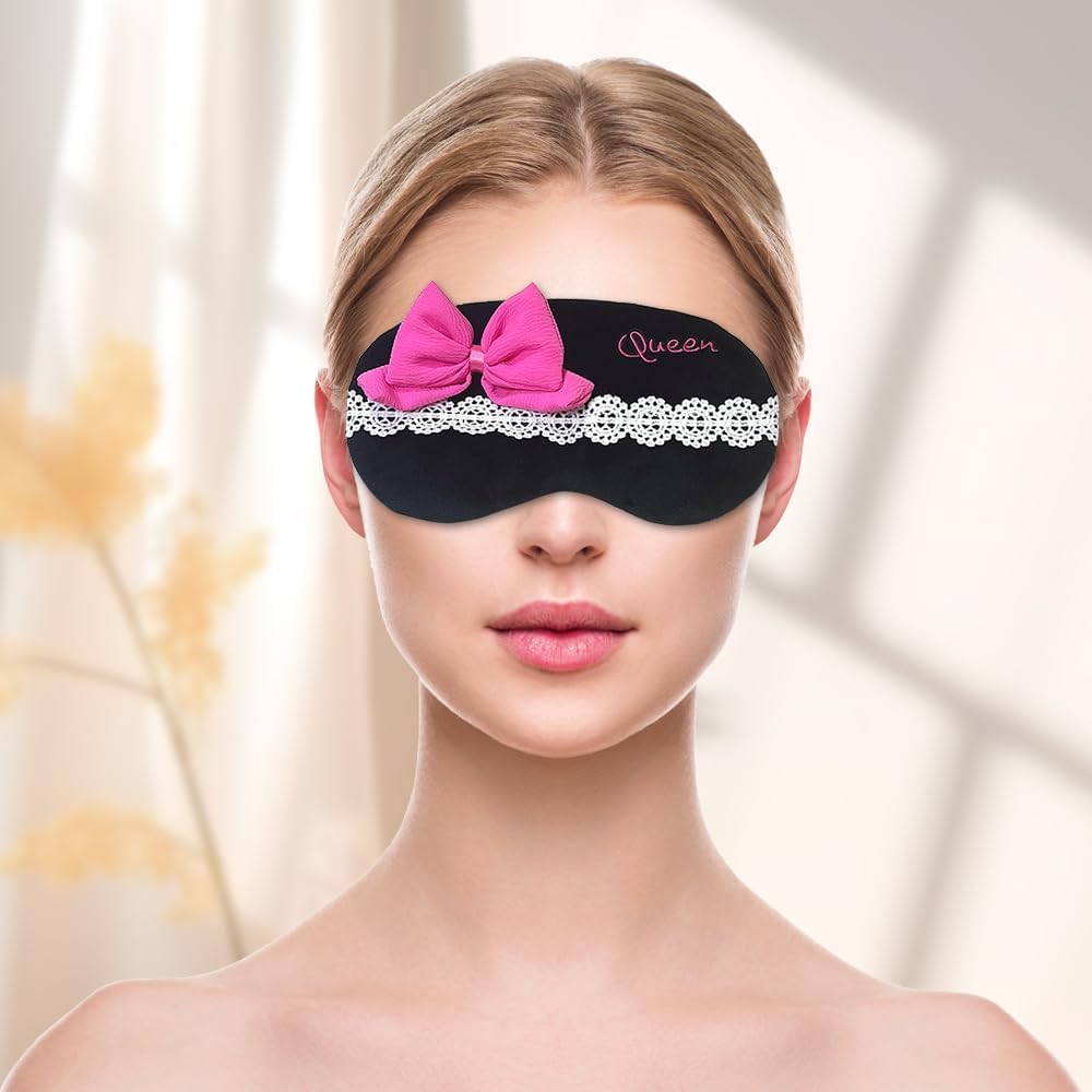 PERFECTSIGHT Bow Sleep Eye Masks, Cute Plush Sleep Eye Cover Lightweight Adjustable Eyeshade Faux Fur Mask Cover for Women Men Sleep Travel Nap