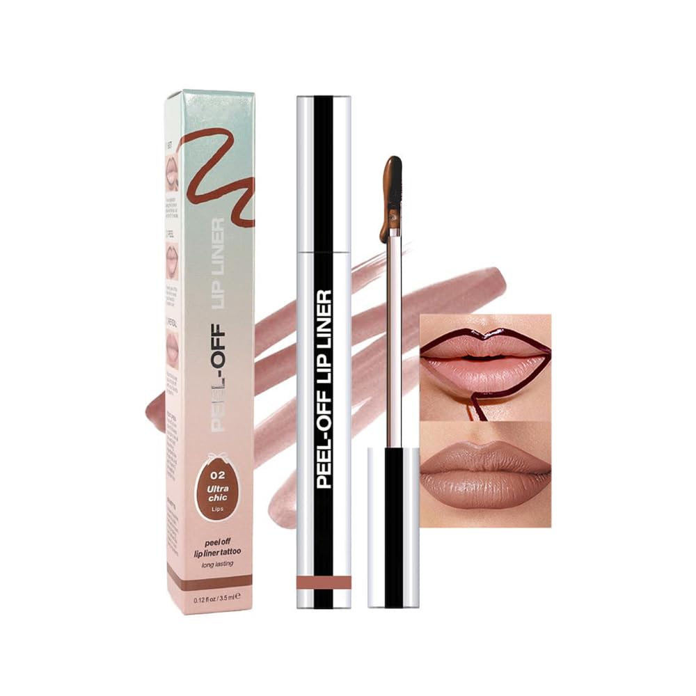 Matte Liquid Lip Stain Peel Off Lip Liner Tattoo - Brown, Waterproof Smudge-Proof Lip Gloss, Long-Lasting Non-Stick Cup Formula, Natural Peel Off Design for All Skin Types #02