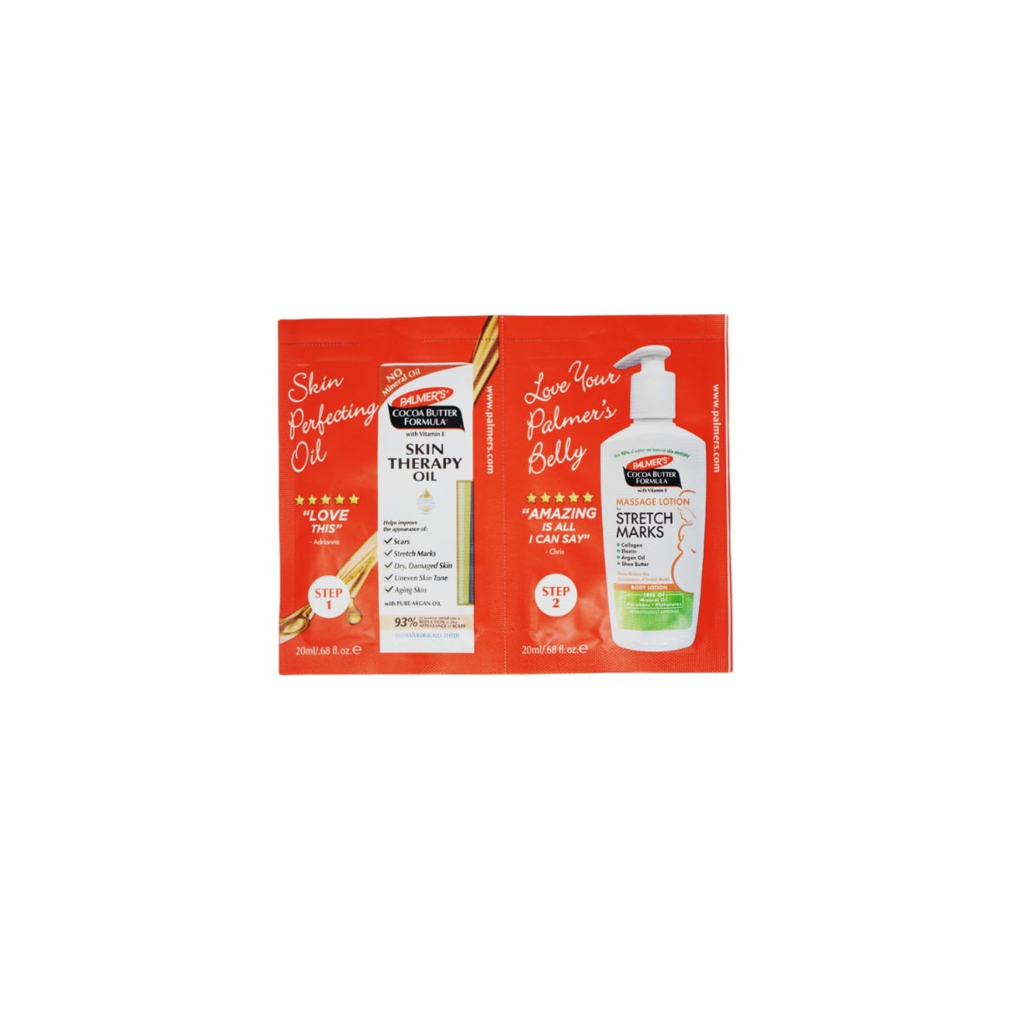 Palmer's Cocoa Butter Formula Skin Therapy Oil and Massage Lotion for Stretch Marks, Travel Pack, 0.68 FL OZ, Intensive Hydration, Skin Elasticity, Pregnancy Safe, Paraben-Free, 10 CT, W/Travel Pouch