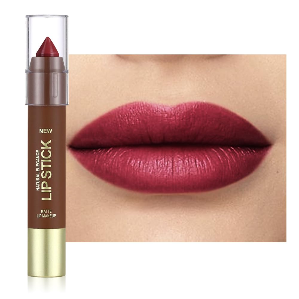 Matte Lipstick Crayon Set for Women, Cherry Red 24 Hour Lipstick Lip Liner Pencil, Neutral Lip Stick Lipliner Long Lasting Waterproof Smudge Proof, Vegan & Cruelty-Free, 06