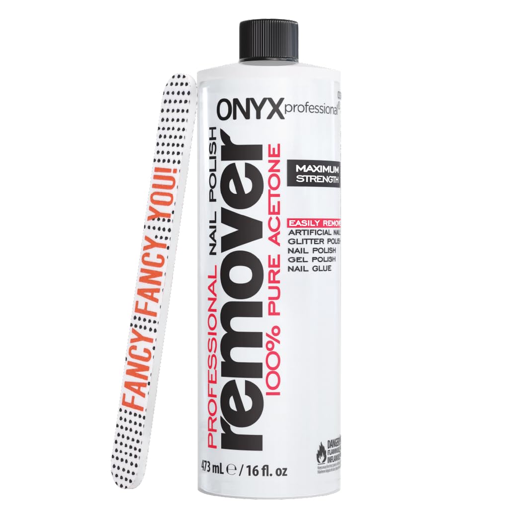 Onyx Professional 100% Pure Acetone Nail Polish Remover Kit with 7 inch Nail File, 16 fl oz - Made in USA, Maximum-Strength Gel Polish Remover, Artificial & Glitter Nail Polish