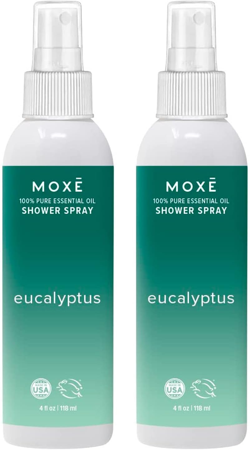 MOXE Eucalyptus Oil Shower Mist, Spa Steam Spray, Certified Natural 100% Essential Oils, Made in USA, Aromatherapy, Sinus Congestion Relief, Tension Relief (8oz)