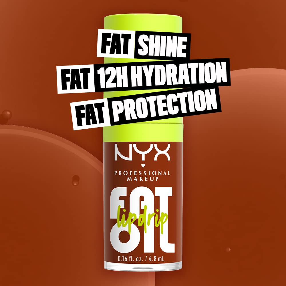 NYX PROFESSIONAL MAKEUP Fat Oil Lip Drip, Moisturizing Lip Oil Gloss, Vegan Tinted Formula, Up to 12 HR Hydration - Scrollin' (Deep Caramel)