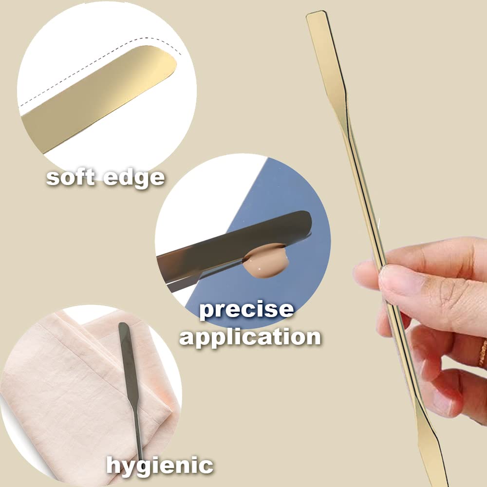 Korean Makeup Mixing Palette with Stainless Steel Picasso Spatula - Acrylic Tray for Foundation and Nail Polish - Luxury Beauty Tool for SFX Makeup & Nail Artists - Gold