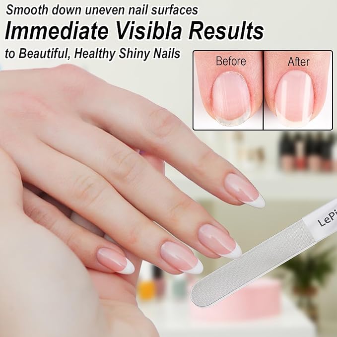 Diamond Nail File with Crystal Nail Shiner Set, Stainless Steel Nail File with Nano Glass Buffer, Metal Sapphire File with Nail Polisher, Professional Manicure Pedicure Kit for Salon Home and Travel