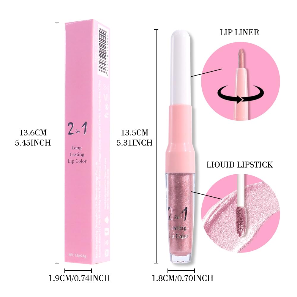 evpct Light Pink Metallic Shimmer Lip Liner and Lipstick Combo Lip Gloss Stain Set Makeup for Women Long Lasting Waterproof 24, Light Voilet Frosted Metallic Glitter Glossy Iridescent Liquid Lipstick