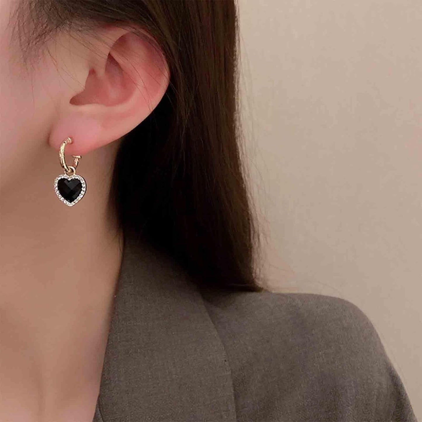 Vintage Crystal Heart Drop Earrings Black Heart Onyx Earrings Black Heart Hoop Huggie Earrings Gold Cz Love Heart Earrings Jewelry for Women