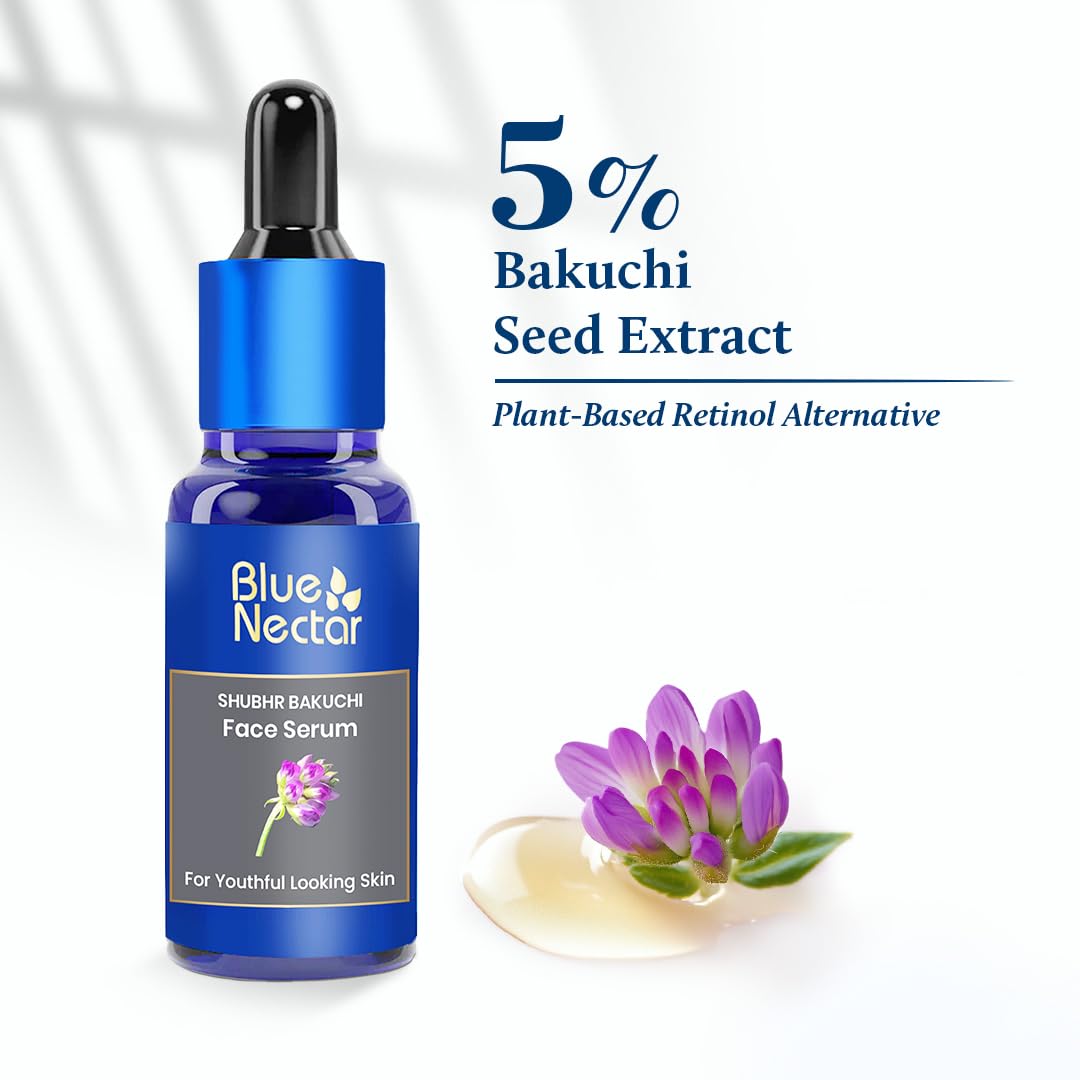Blue Nectar Bakuchiol Serum for Face with Babchi Oil Extract | Ayurveda Retinol Free Serum for Aging Skin | Oil Free Face Moisturizer for Women & Men (10 Herbs, 1 Fl Oz)