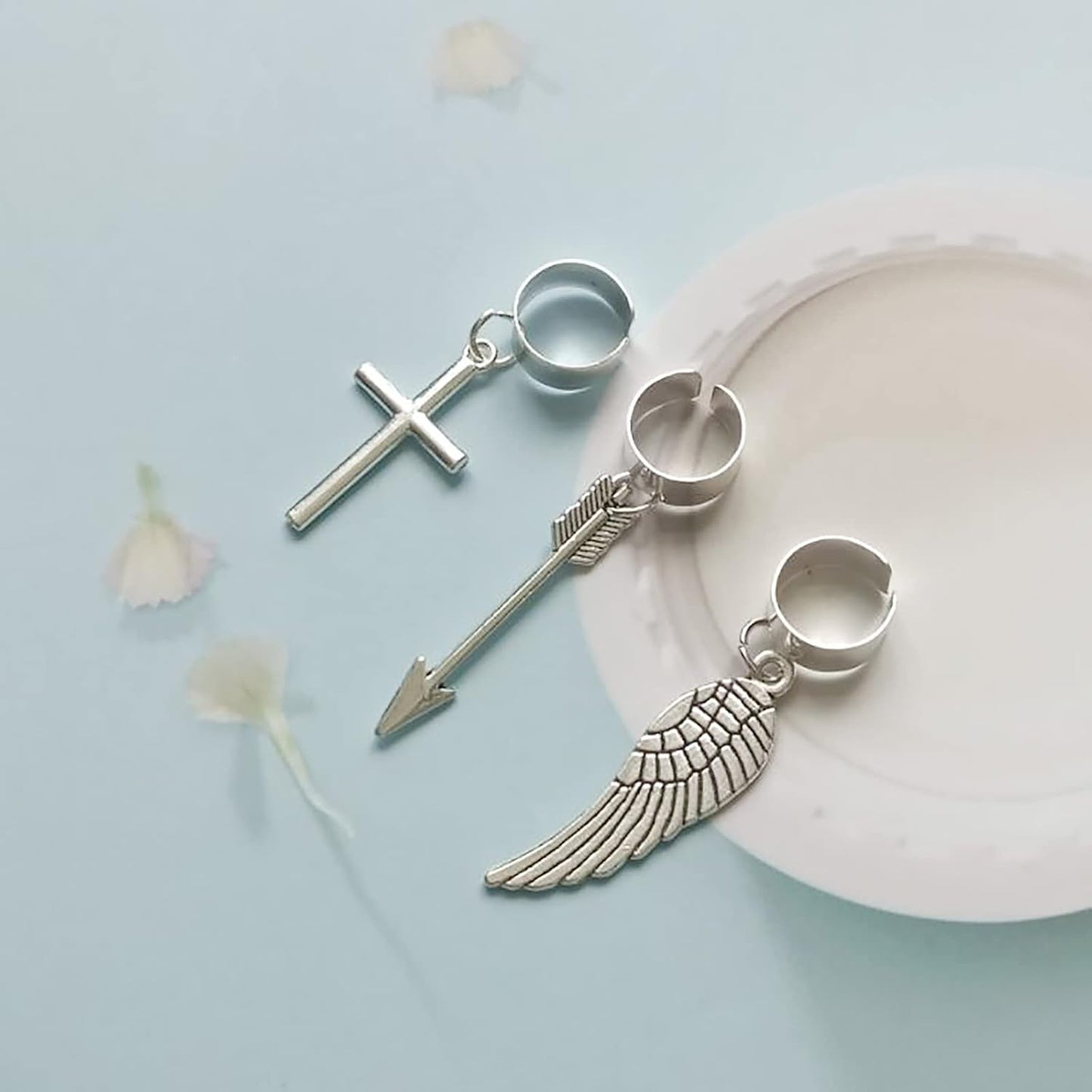 Angel Wings Ear Cuffs 3Pcs Arrow Cross Ear Chain Helix Cartilage Clip Dangle Jewelry for Women Men…