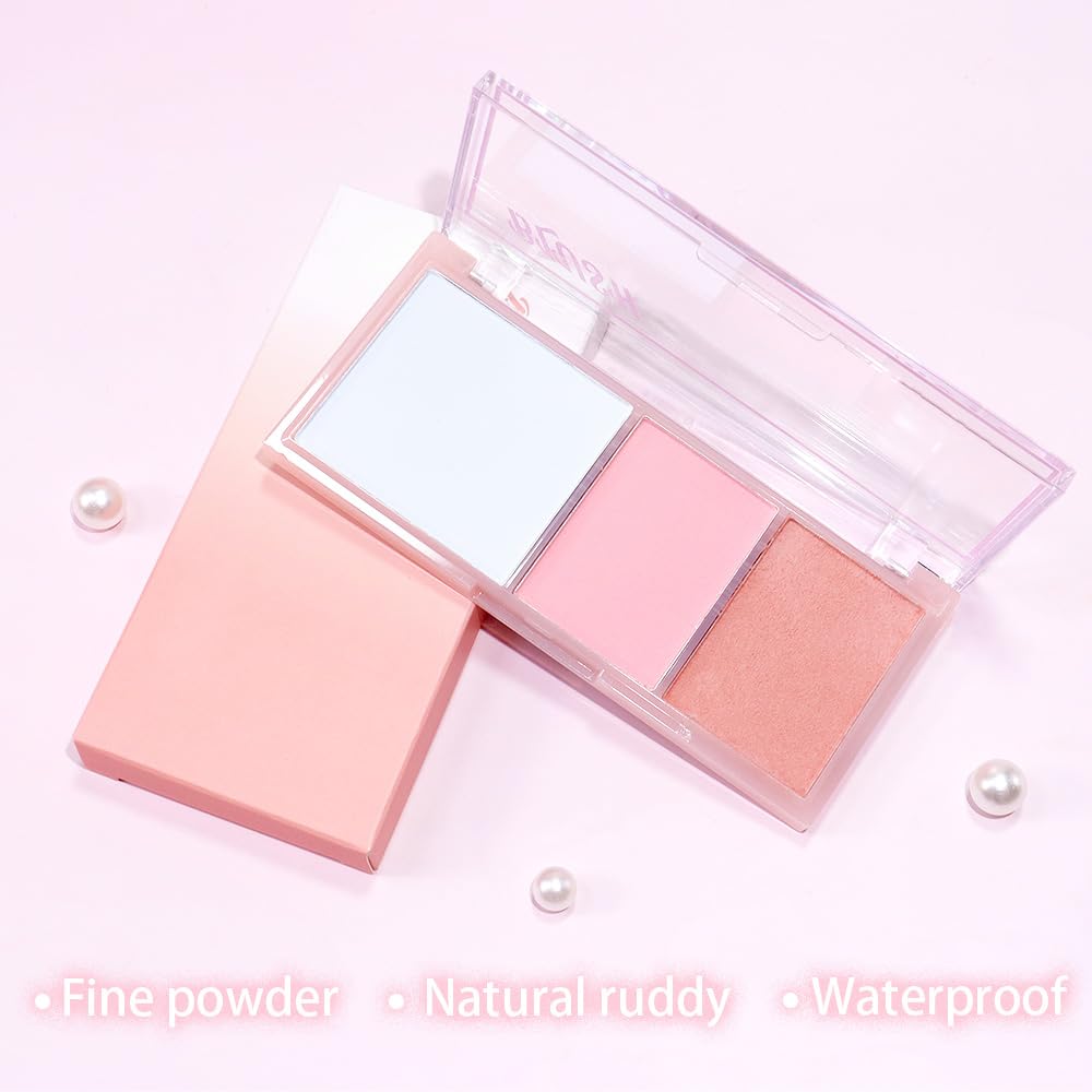 3 IN 1 Brown Nude Face Highlight Bronzer Powder Palette for Face Cheeks Contour Brightening, Buildable Matte Coverage Natural Makeup,Ultra Sculpt Nose Shadow Eyeshadow Primer-Nude