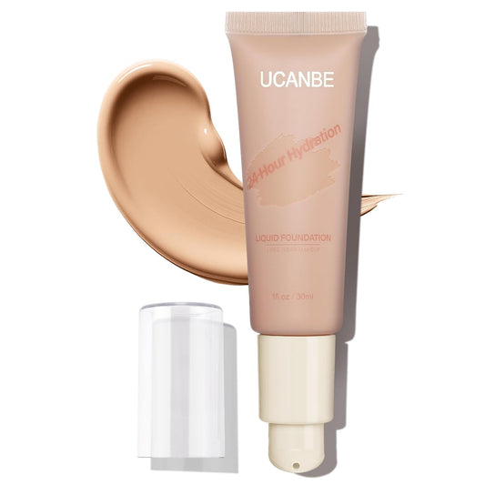 UCANBE Matte Liquid Foundation Makeup, Medium to Full Coverage Waterproof Longwear Serum Cream Foundation for Combination & Oily Mature Skin, Lightweight Hydrating Nourishing, Natural Beige, 1 fl. oz.