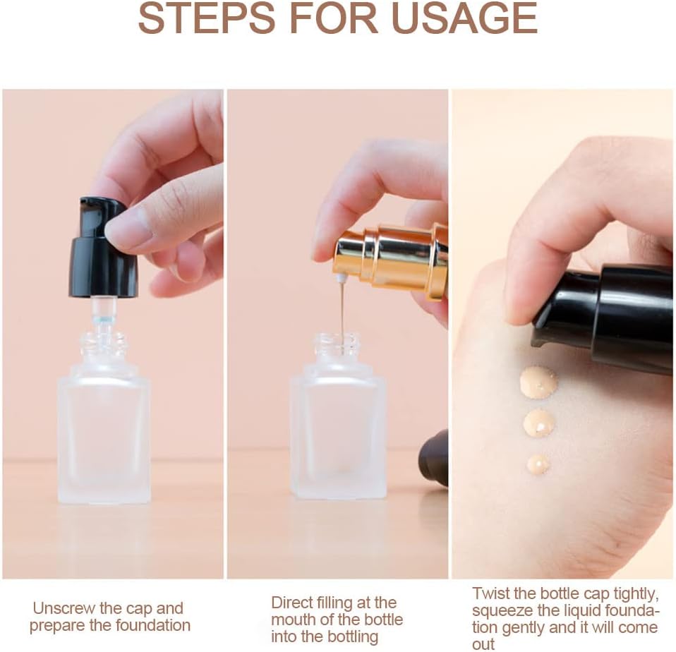 2Packs 40ml/1.4oz Empty Frosted Glass Foundation Bottle, Travel Refillable Square Lotion Pump Bottles for Essential Oils Body Cream Samples Vials Emulsion Essence