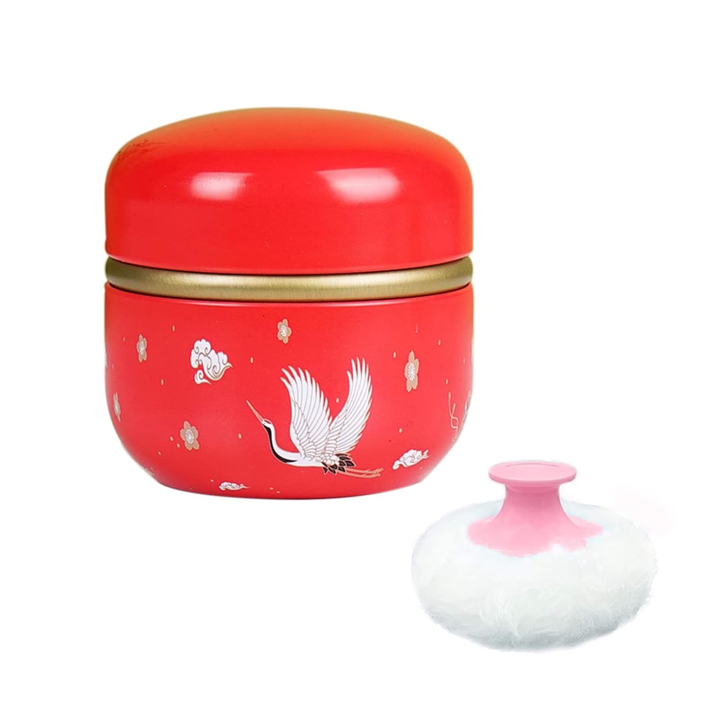 Body Powder Puff and Container for Dusting Powder, Women Powder Puff and Powder Case for Bath and Travel (Crane Pattern)